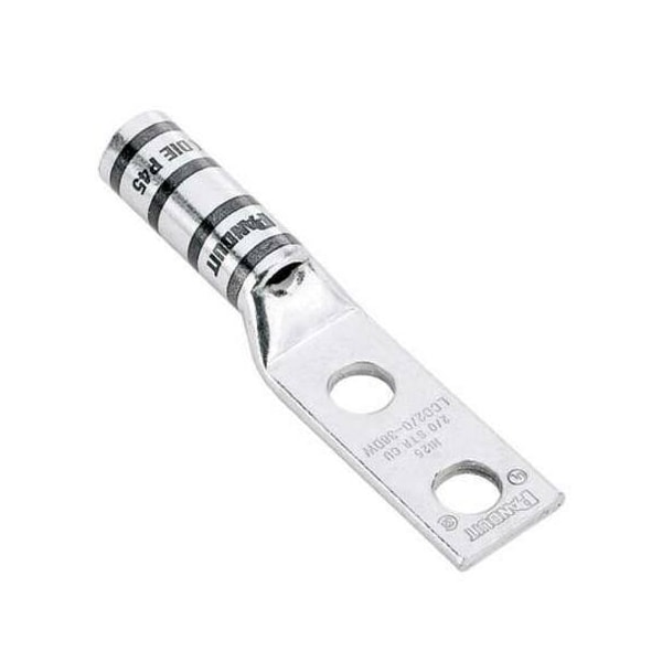Two-Hole Compression Lug, 600 kcmil Max, 1 to 2 in Stud, Long Barrel, Copper, Green